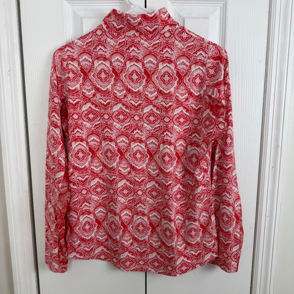 IBKUL Womens S 1/4 Zip Golf Sun Shirt Red White Medallion UPF 50 Mesh - Picture 7 of 7